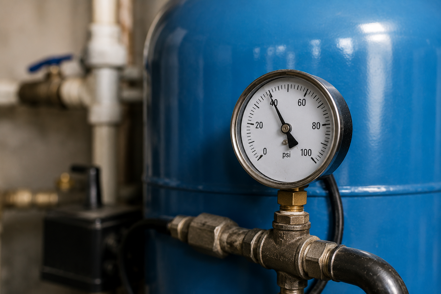 Pressure gauge on a Massachusetts well pump tank